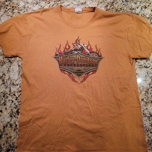 2011 Gold Yellow Harley Davidson Wings and Flames Tee XL Front and Back Hit